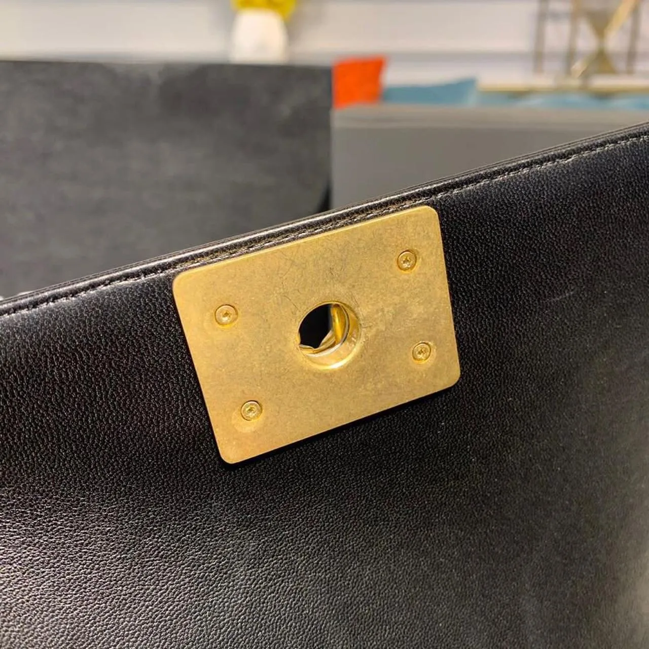 Chanel Boy Medium Crossbody Bag / Black Gold Hardware - Image 12