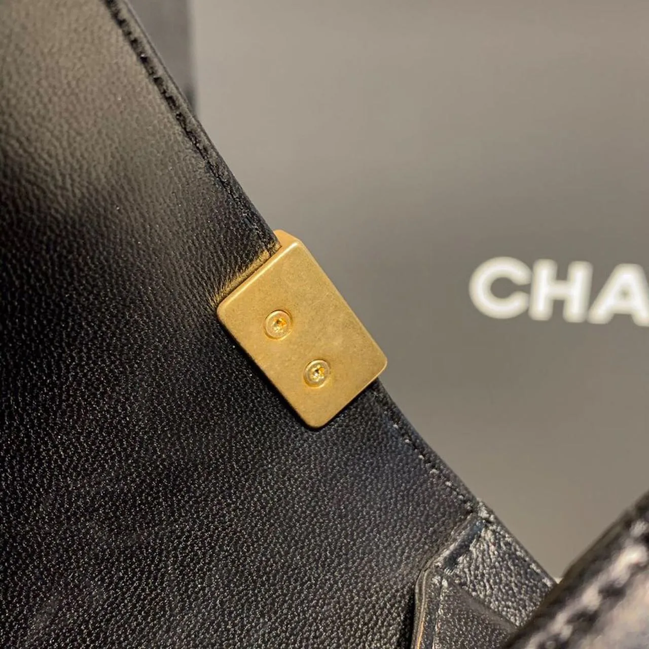 Chanel Boy Medium Crossbody Bag / Black Gold Hardware - Image 14