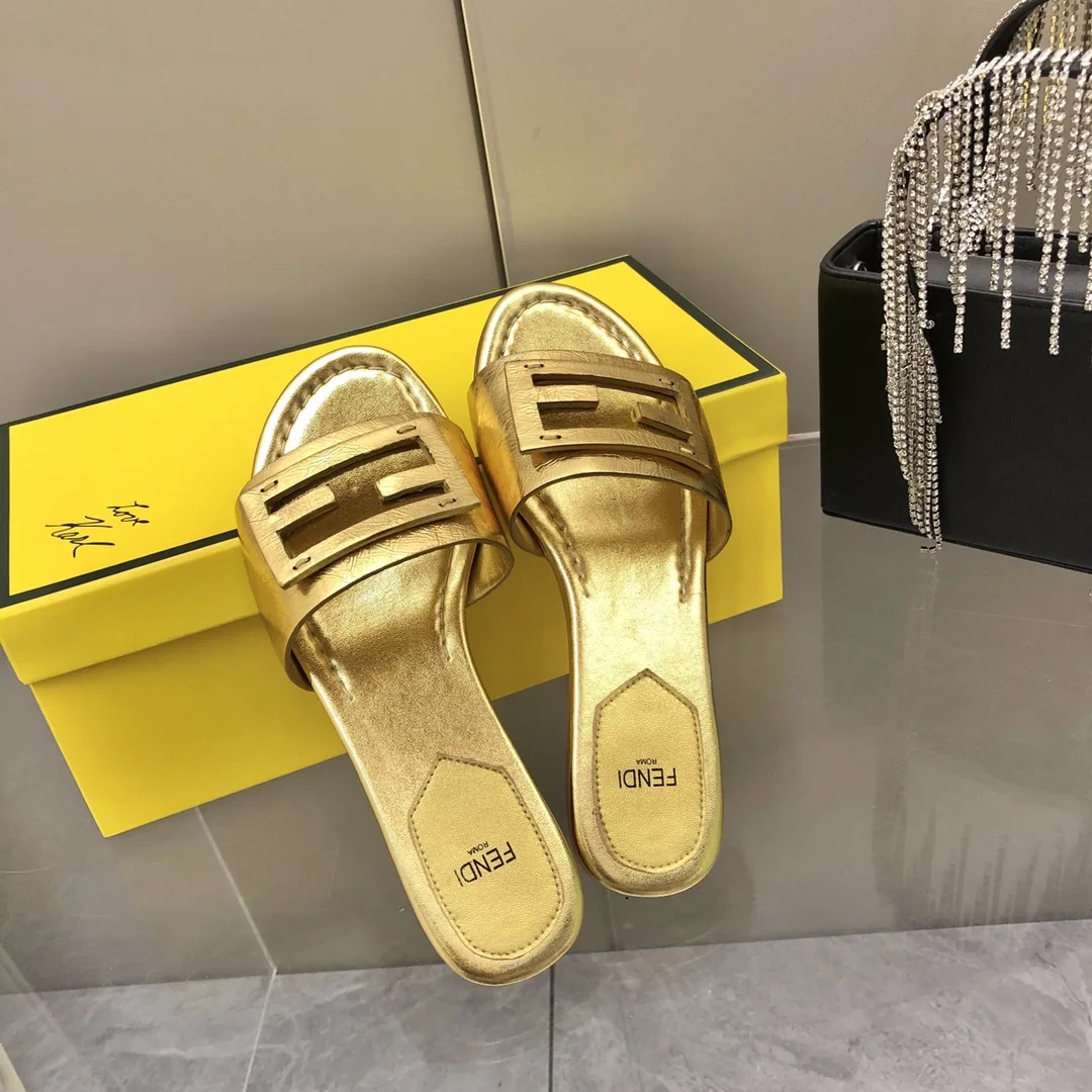 Alternative view of Fendi Baguette Gold Nappa Slides 8R8136AI16F0XV6