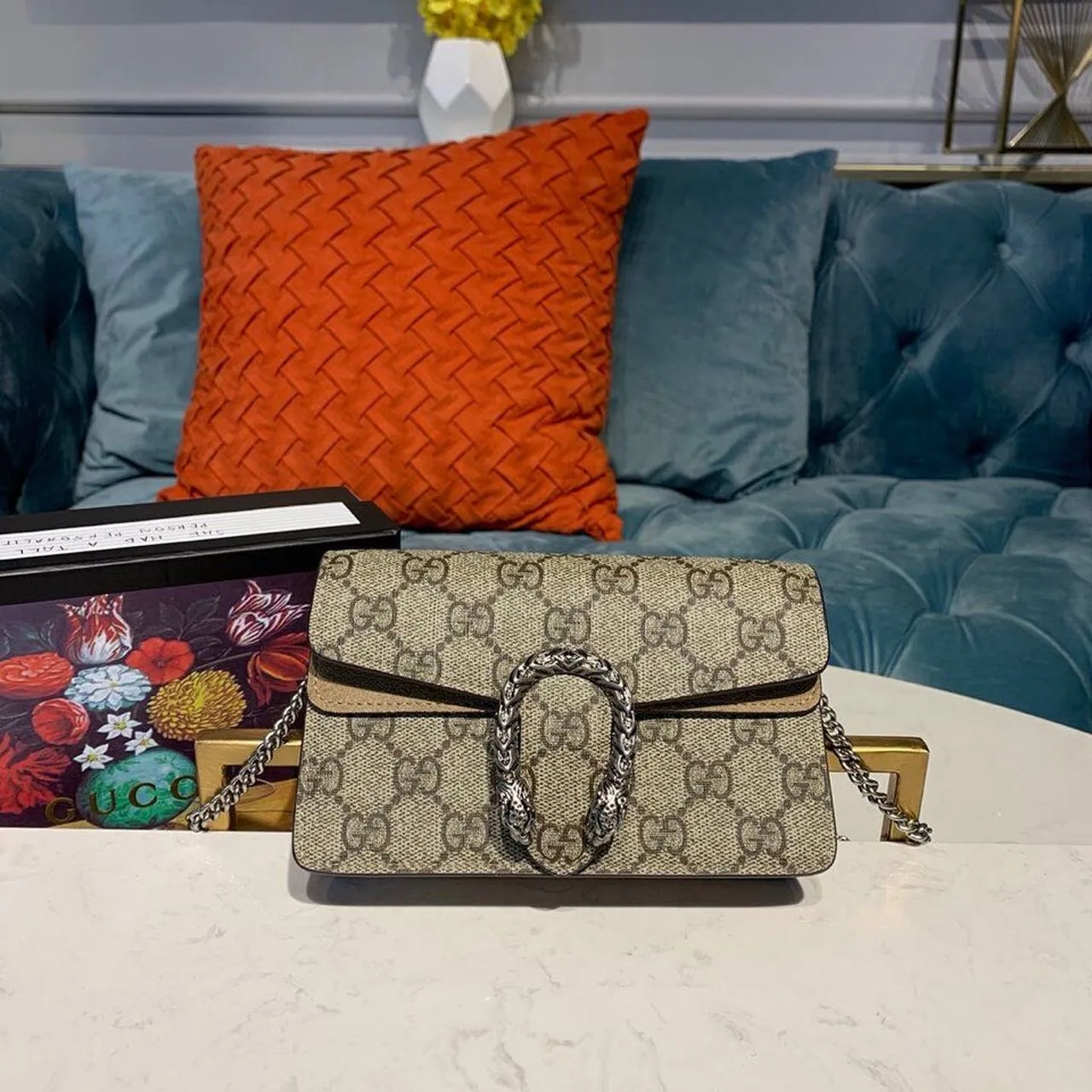 Gucci Dionysus Super Mini Bag Emerald GG Supreme Canvas Made Using An Earth-Conscious Process With Taupe Detail / - Image 3