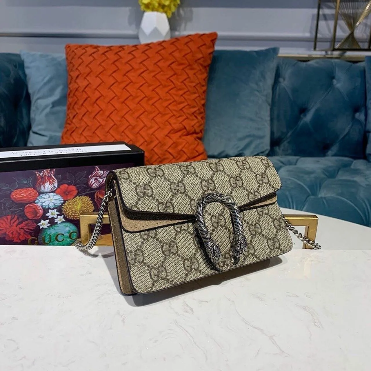 Gucci Dionysus Super Mini Bag Emerald GG Supreme Canvas Made Using An Earth-Conscious Process With Taupe Detail / - Image 4