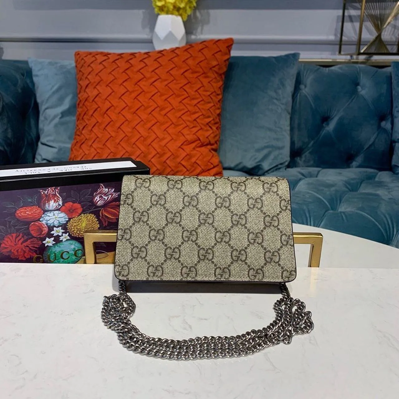 Gucci Dionysus Super Mini Bag Emerald GG Supreme Canvas Made Using An Earth-Conscious Process With Taupe Detail / - Image 5