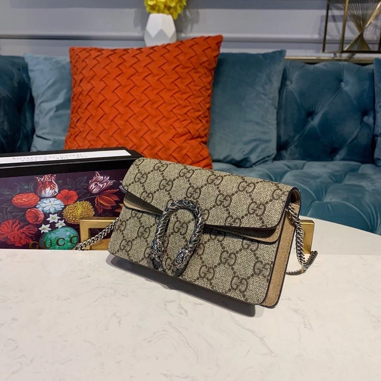 Gucci Dionysus Super Mini Bag Emerald GG Supreme Canvas Made Using An Earth-Conscious Process With Taupe Detail / - Image 6