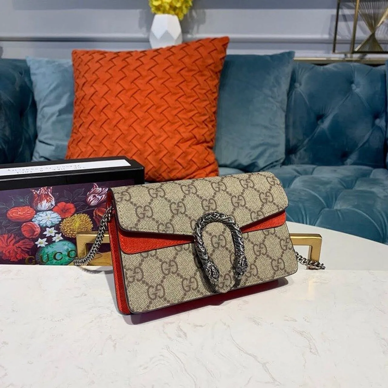 Alternative view of Gucci Dionysus Supreme Super Mini Bag Beige/Ebony GG Supreme Canvas Red Suede /