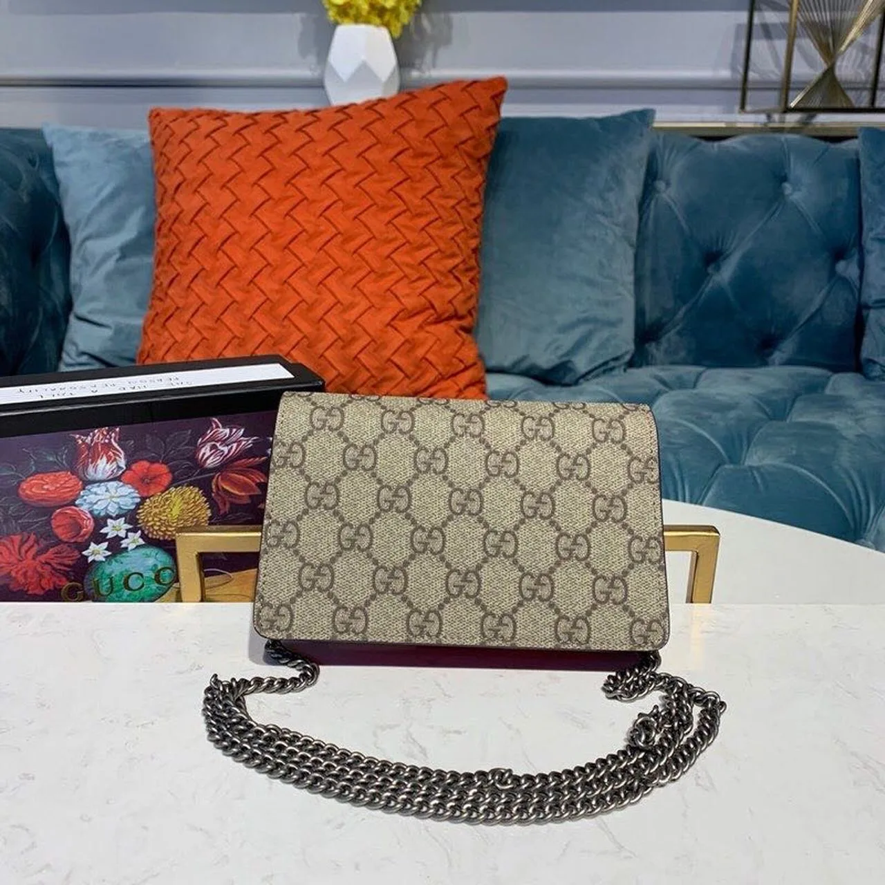 Gucci Dionysus Supreme Super Mini Bag Beige/Ebony GG Supreme Canvas Red Suede / - Image 3