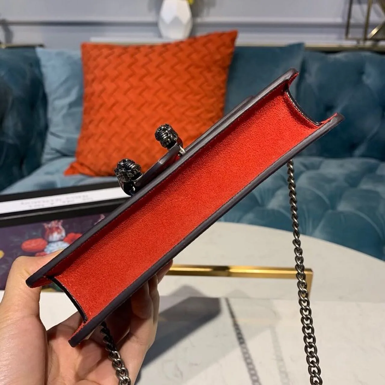 Gucci Dionysus Supreme Super Mini Bag Beige/Ebony GG Supreme Canvas Red Suede / - Image 6