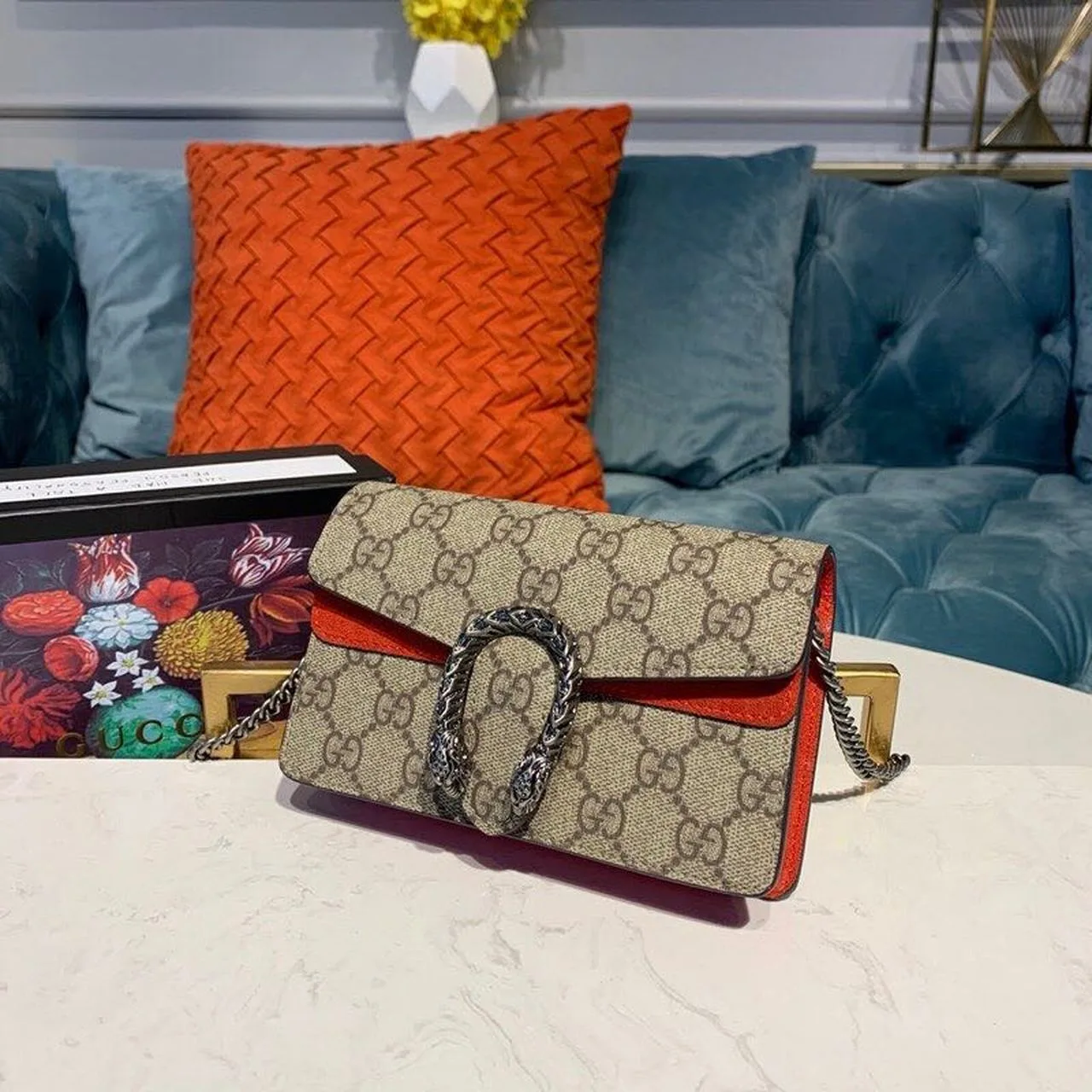 Gucci Dionysus Supreme Super Mini Bag Beige/Ebony GG Supreme Canvas Red Suede / - Image 4