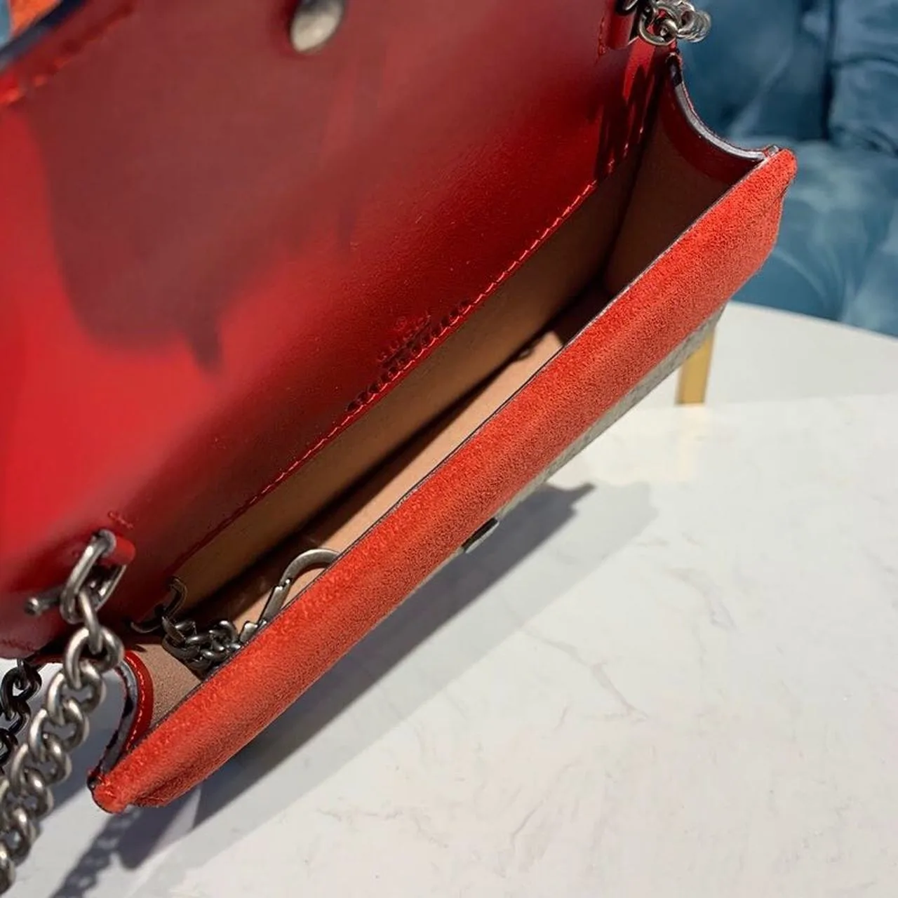 Gucci Dionysus Super Mini Shoulder Bag / Beige/Ebony GG Supreme Canvas Red Suede Palladium Hardware - Image 4