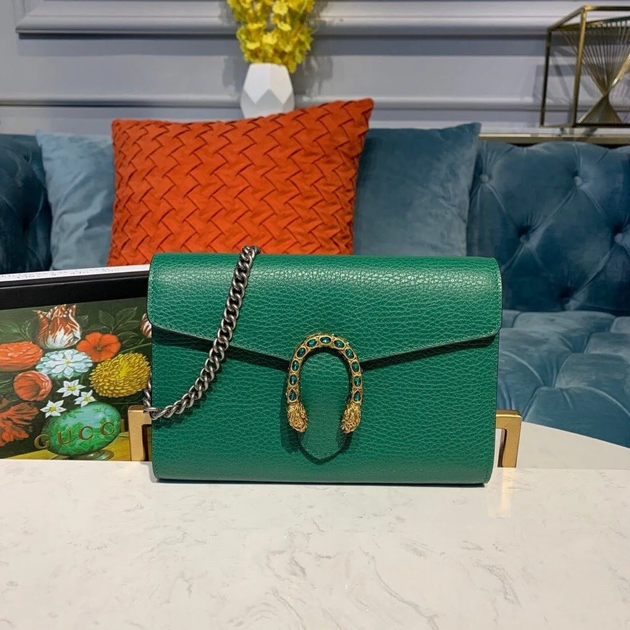 Gucci Dionysus Mini Chain Shoulder Bag / Emerald Green Metal Free Tanned Antique Silver Hardware - Image 3
