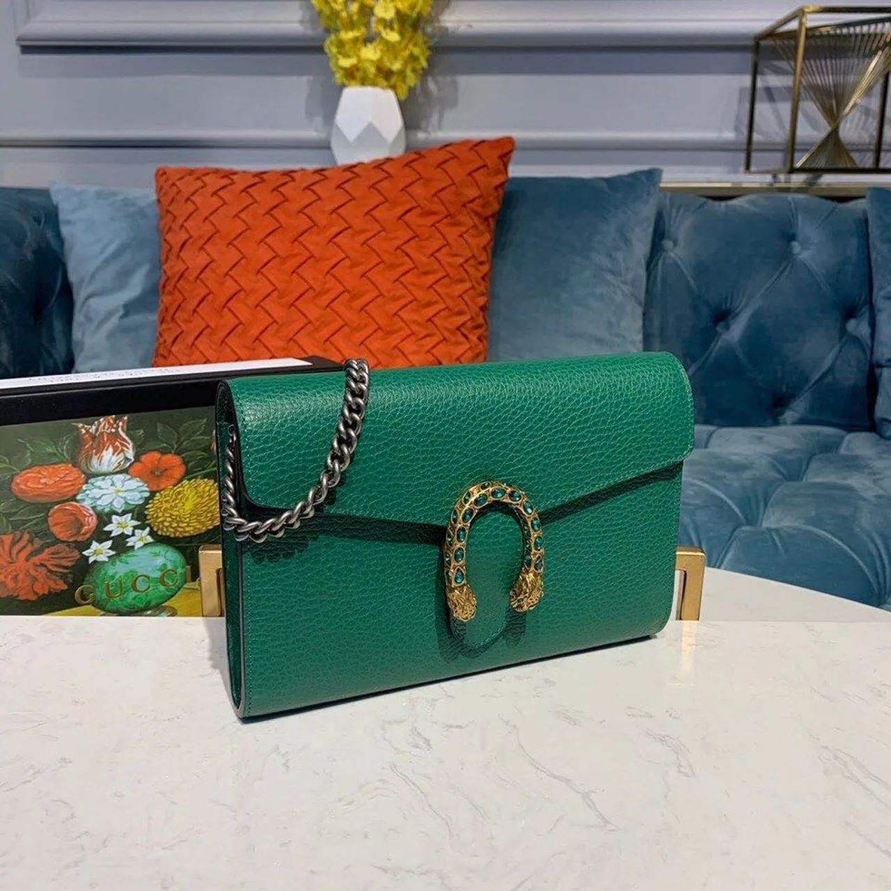 Gucci Dionysus Mini Chain Shoulder Bag / Emerald Green Metal Free Tanned Antique Silver Hardware - Image 4