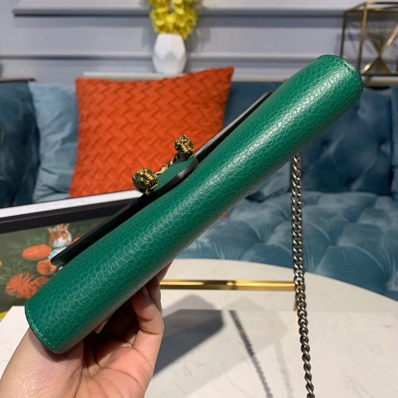 Gucci Dionysus Mini Chain Shoulder Bag / Emerald Green Metal Free Tanned Antique Silver Hardware - Image 6