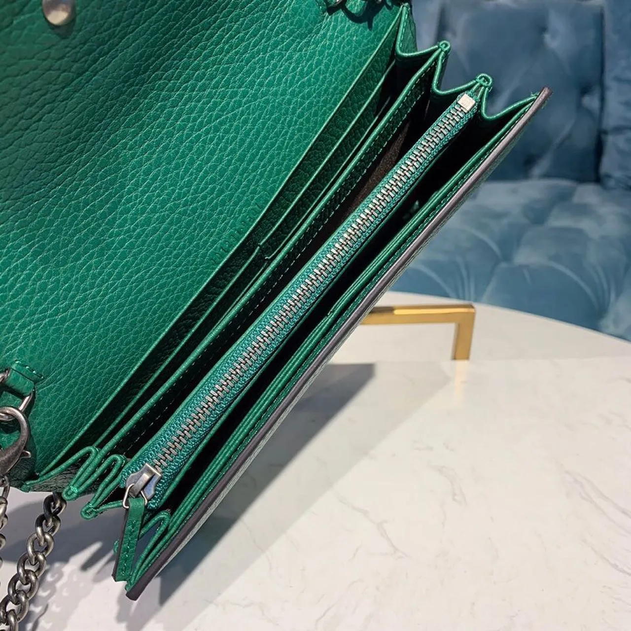 Gucci Dionysus Mini Chain Shoulder Bag / Emerald Green Metal Free Tanned Antique Silver Hardware - Image 7