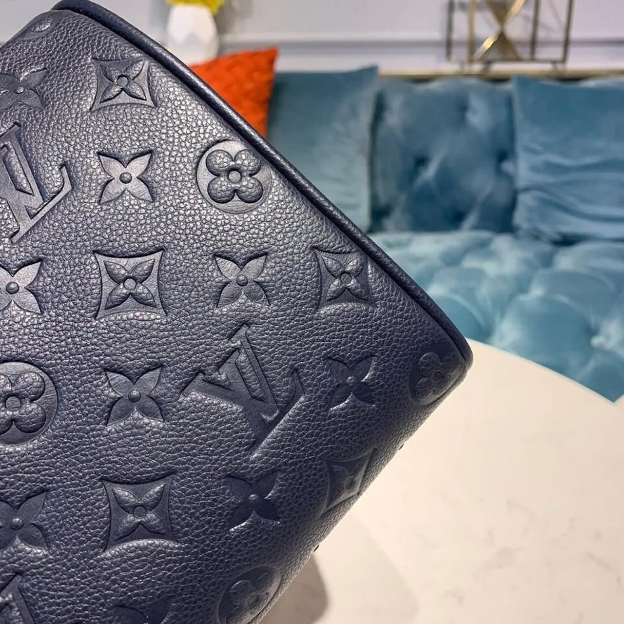 Louis Vuitton Speedy Bandouliere 25 Top Handle Bag / Navy Blue Monogram Empreinte Gold Hardware - Image 6