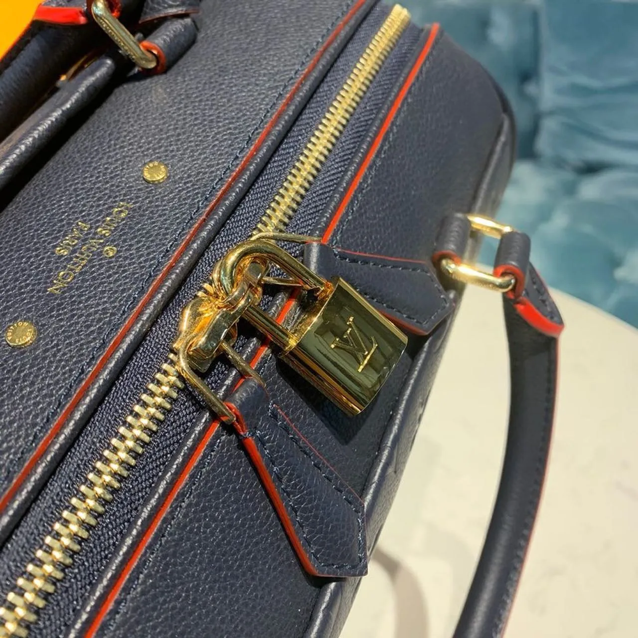 Louis Vuitton Speedy Bandouliere 25 Top Handle Bag / Navy Blue Monogram Empreinte Gold Hardware - Image 7