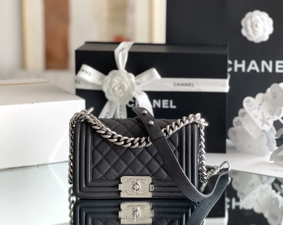 Alternative view of Chanel Boy Small Crossbody Bag / Black Silver Hardware