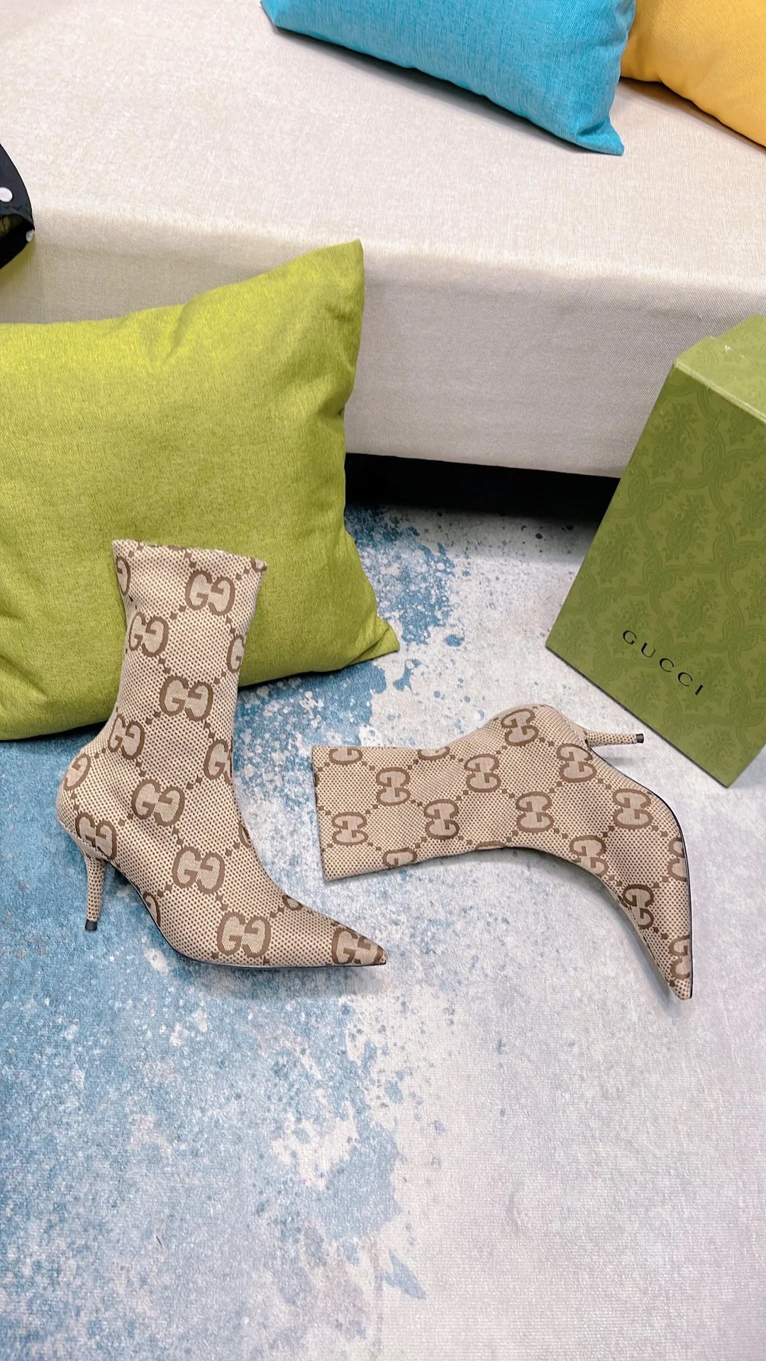 Gucci Women’s Lisa Monogram Canvas Ankle Boots Beige - Image 8