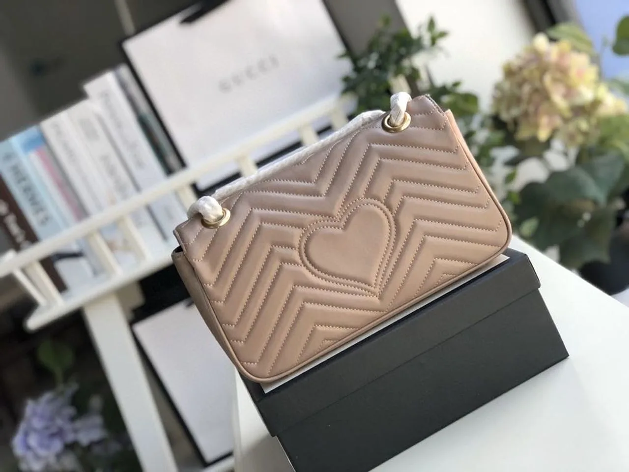 Gucci GG Marmont Matelassé Shoulder Bag Dusty Pink Matelassé Chevron / - Image 3