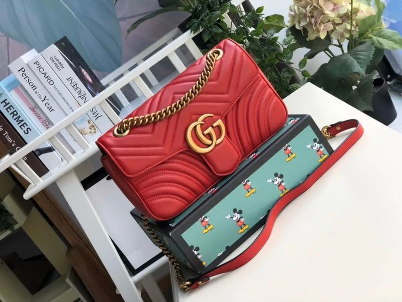 Gucci Marmont Small Matelassé Shoulder Bag Hibiscus Red Matelassé Chevron / GG - Image 2