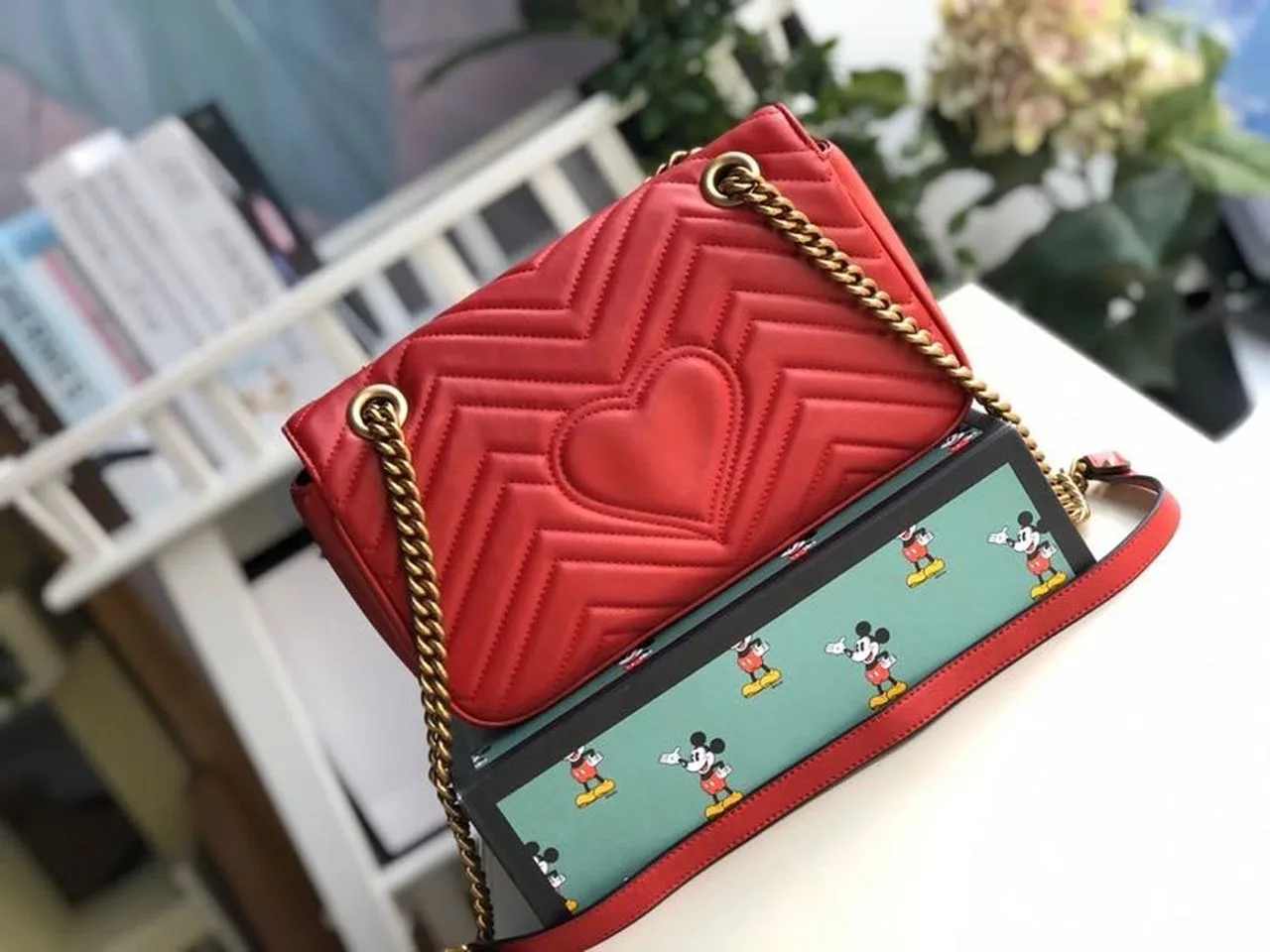 Gucci Marmont Small Matelassé Shoulder Bag Hibiscus Red Matelassé Chevron / GG - Image 9