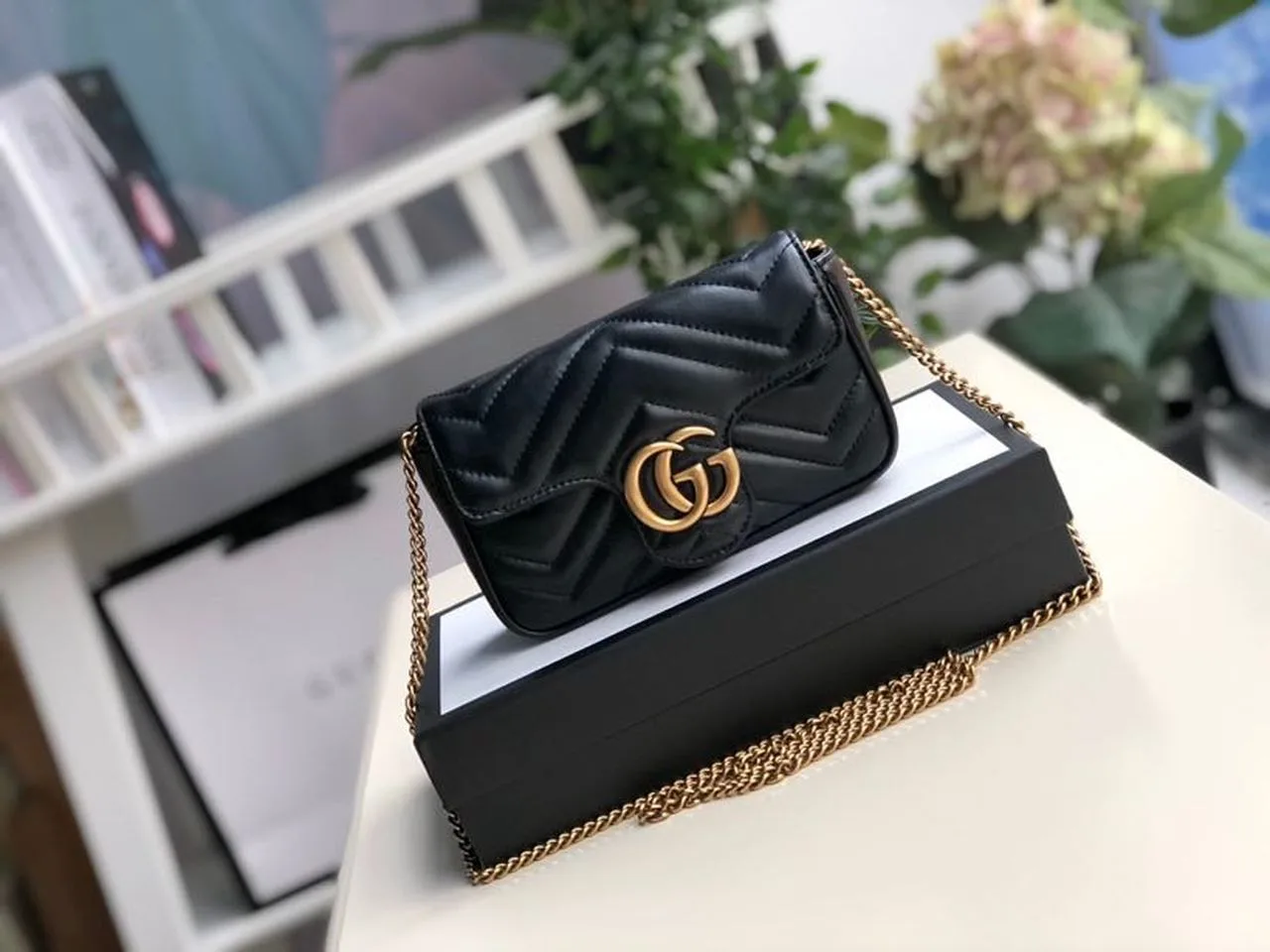 Alternative view of Gucci Marmont Matelassé Super Mini Bag Dusty Black Chevron /