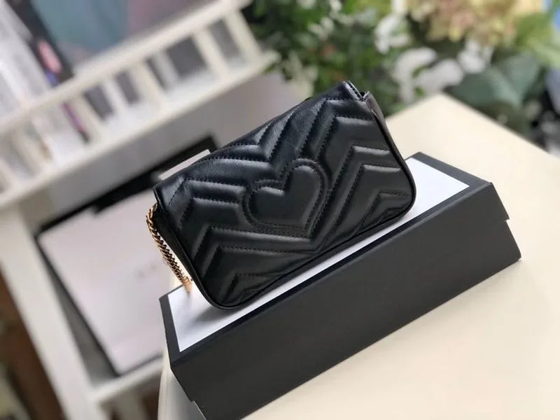 Gucci Marmont Matelassé Super Mini Shoulder Bag / Dusty Black ChevronGold Hardware - Image 3