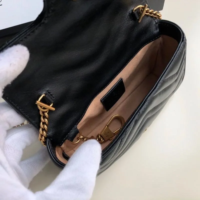 Gucci Marmont Matelassé Super Mini Shoulder Bag / Dusty Black ChevronGold Hardware - Image 7