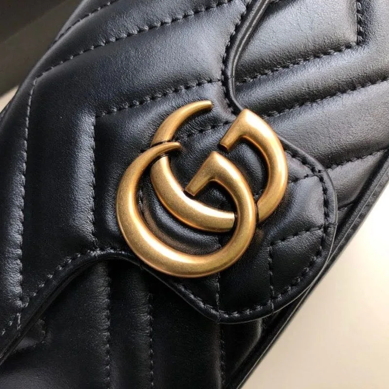 Gucci Marmont Matelassé Super Mini Shoulder Bag / Dusty Black ChevronGold Hardware - Image 8