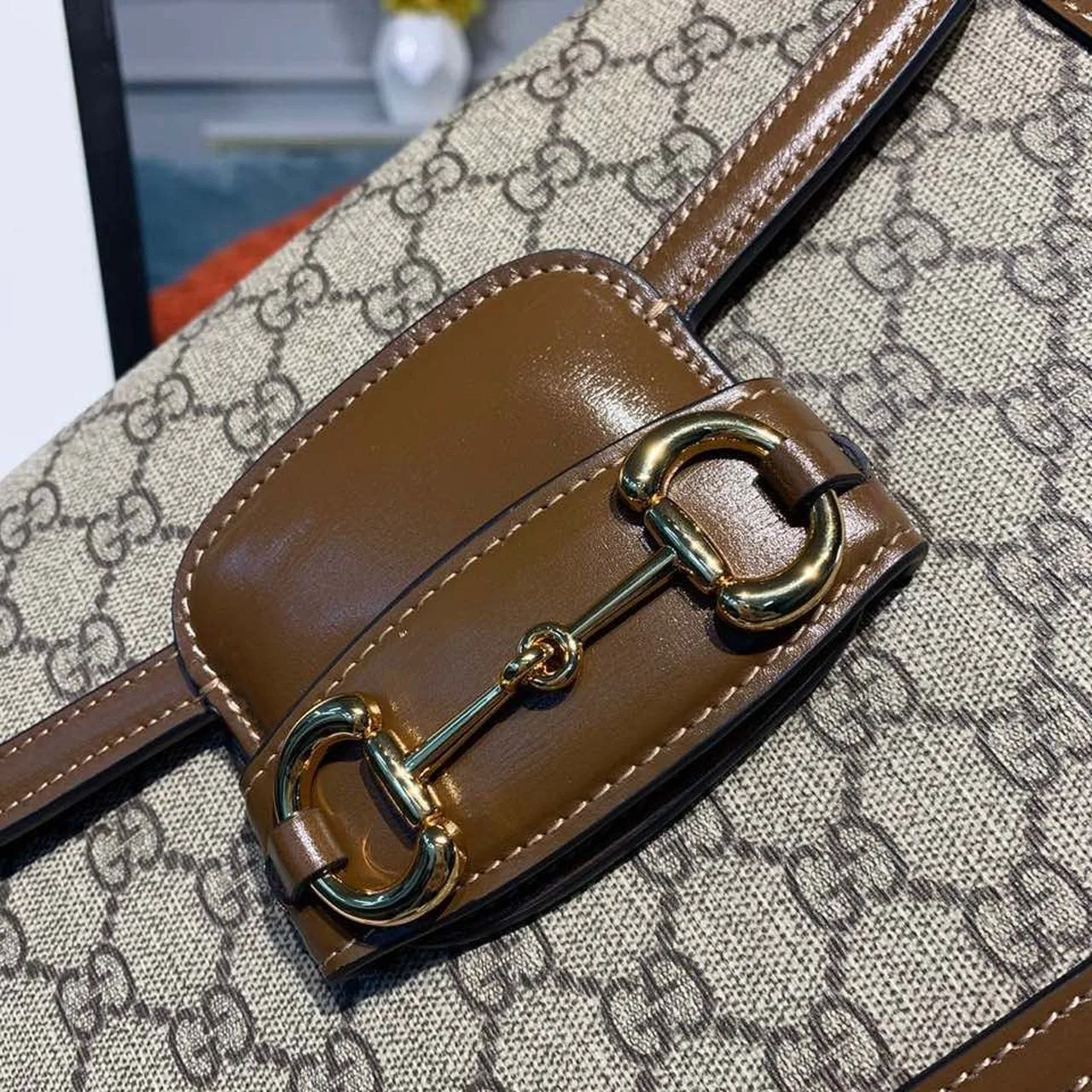 Gucci Horsebit 1955 Shoulder Bag Beige/Ebony GG Supreme Canvas With Brown / - Image 4