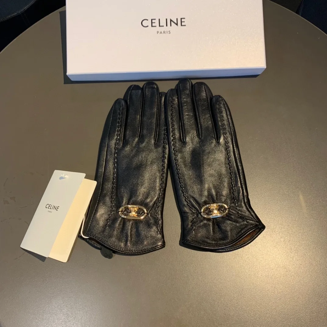 Celine Triomphe Gloves In Black - Image 8