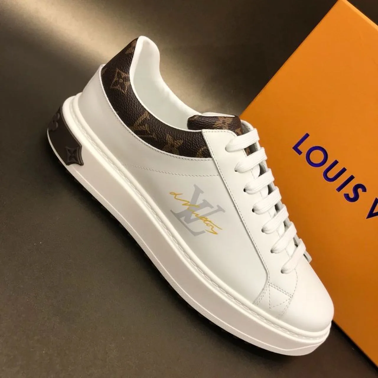 Louis Vuitton Time Out Sneaker Monogram Canvas White/Brown - Image 5