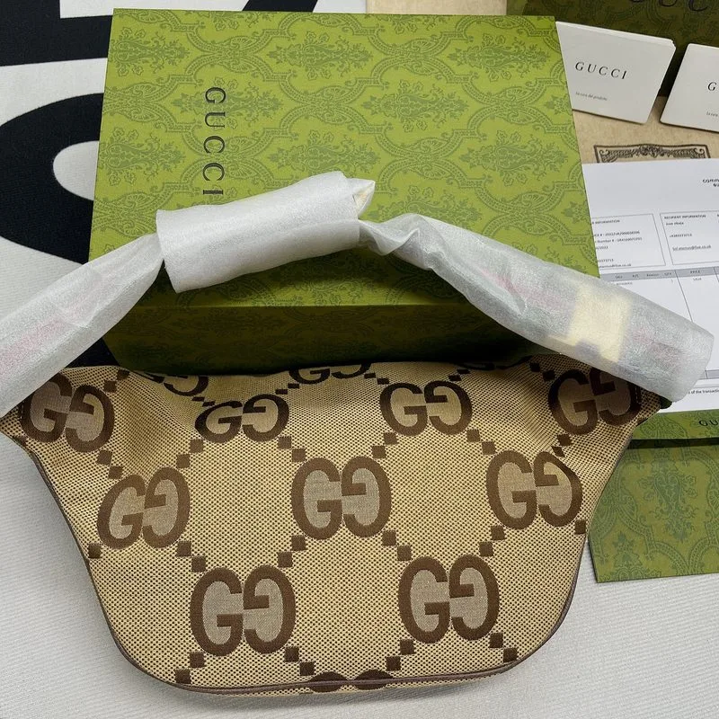 Gucci Jumbo GG Belt Bag / Camel/ Ebony Jumbo GG Canvas - Image 9