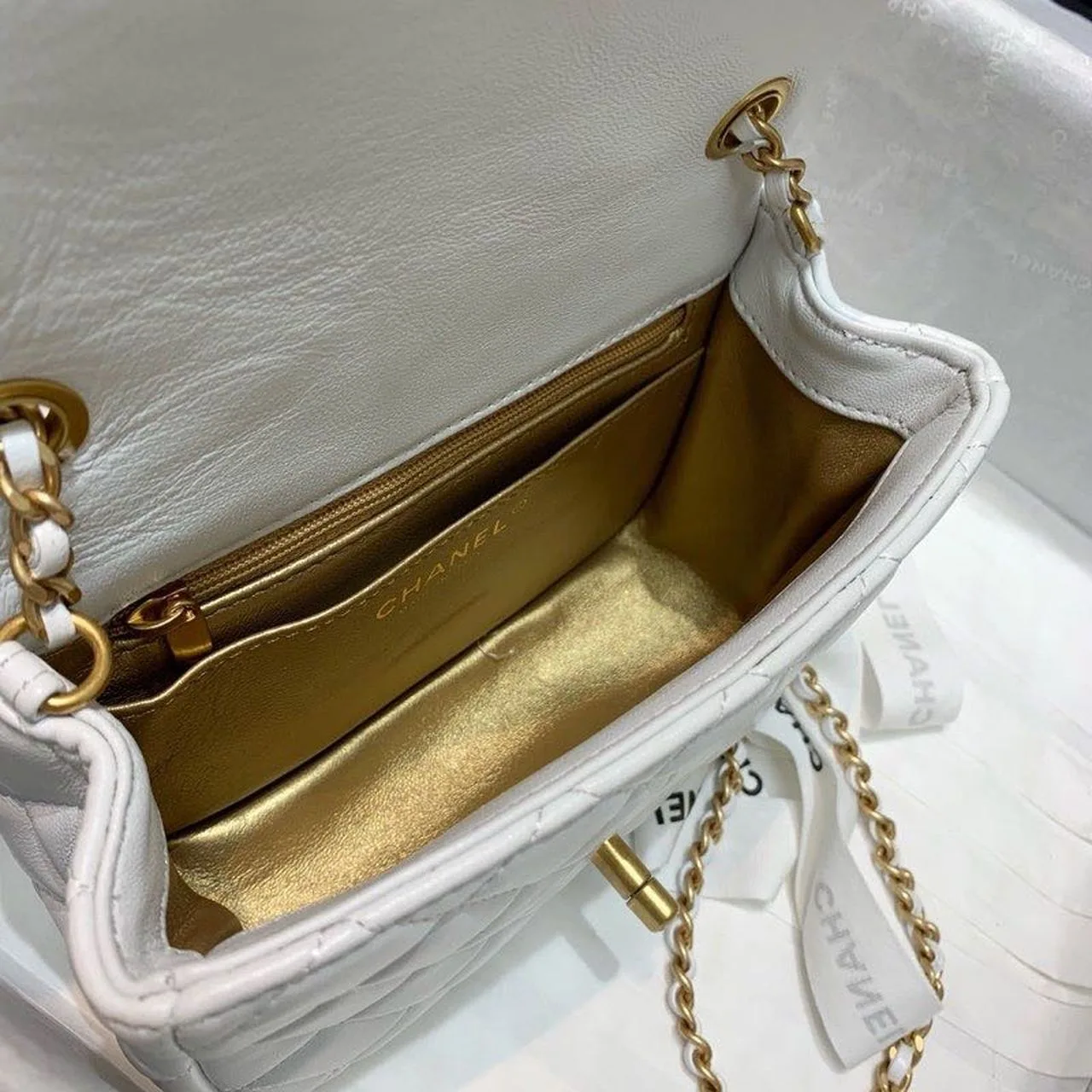 Chanel Flap Bag With CC Ball On Strap Mini Crossbody / White Gold Hardware - Image 7