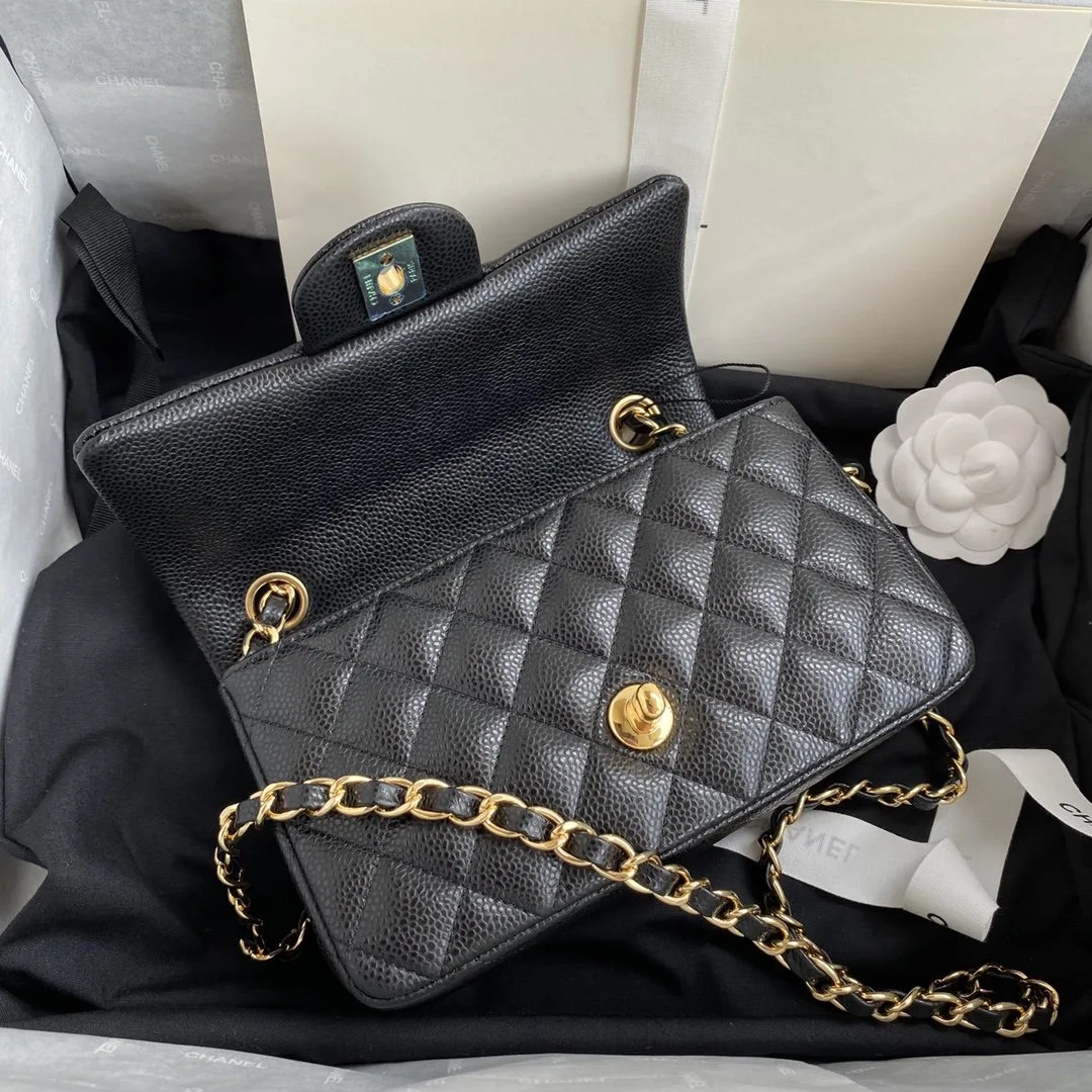 Chanel Classic Flap Bag Small Crossbody / Black Gold Hardware - Image 8