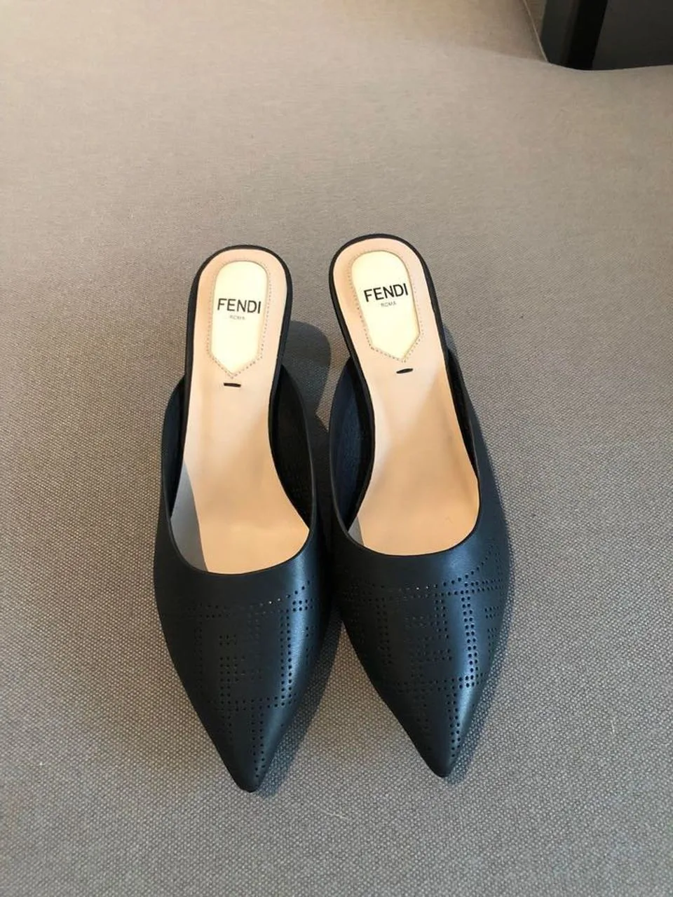 Fendi Colibri Perforated FF Sabot Mules Spring/Summer 2020 Collection, Black - Image 8