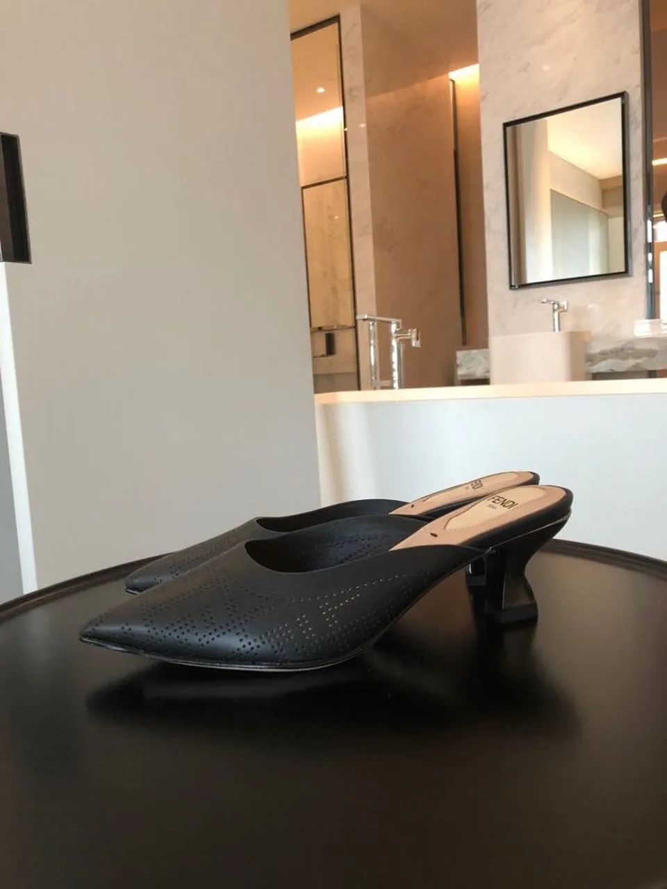 Fendi Colibri Perforated FF Sabot Mules Spring/Summer 2020 Collection, Black - Image 5