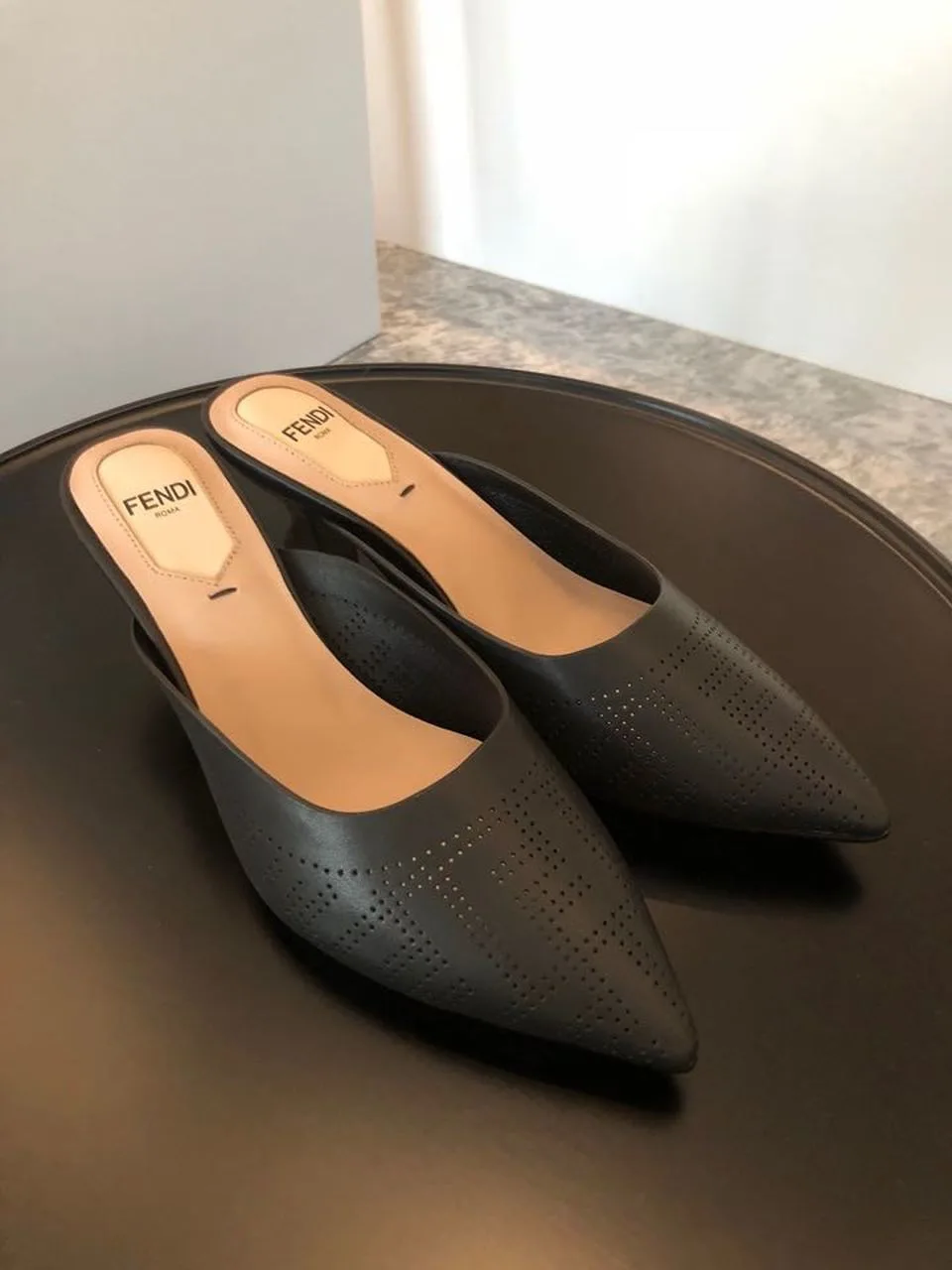 Fendi Colibri Perforated FF Sabot Mules Spring/Summer 2020 Collection, Black - Image 7