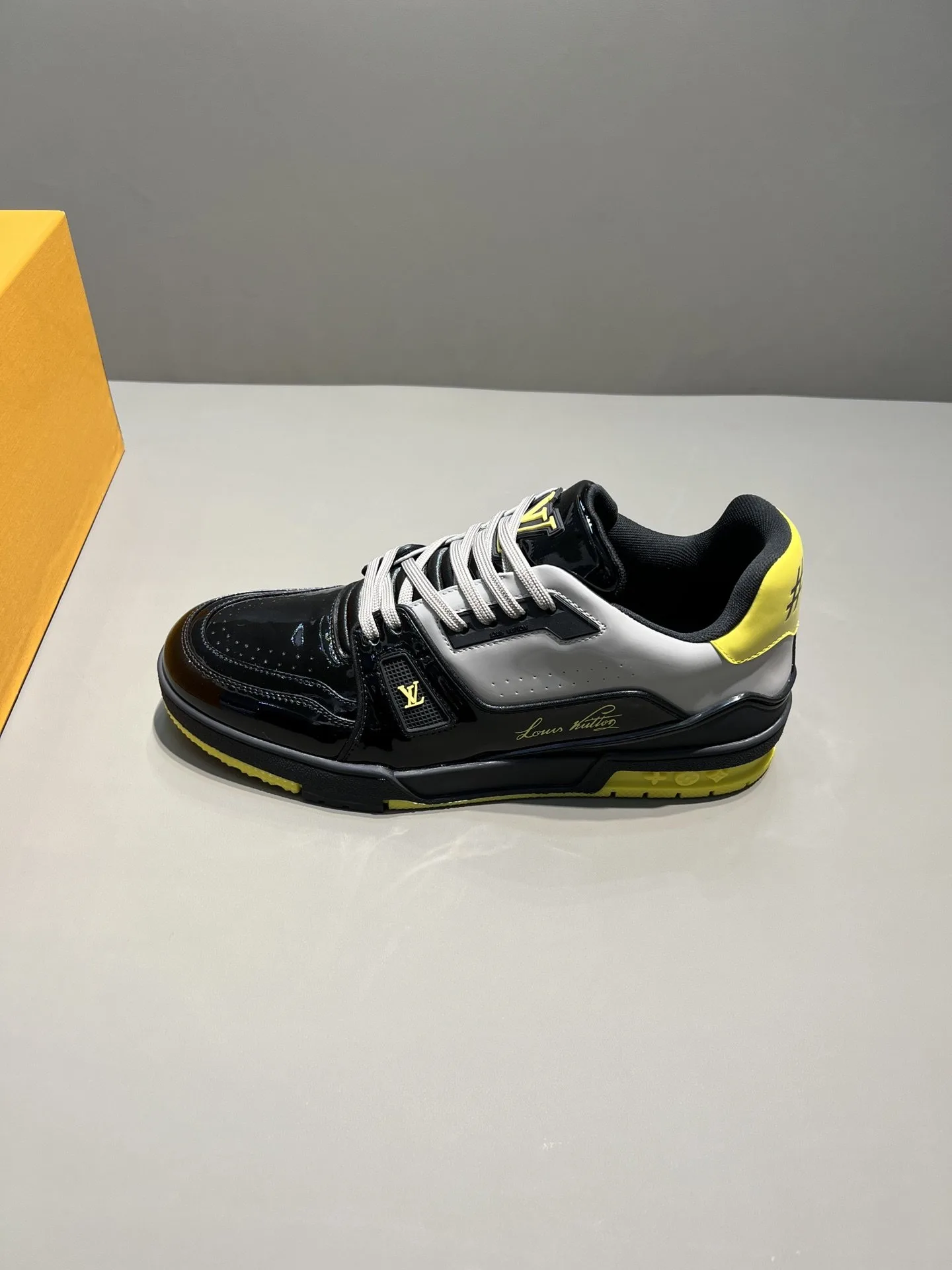 Louis Vuitton Trainer Sneaker Patent Canvas Black Virgil Abloh LV 1A9JTV - Image 5