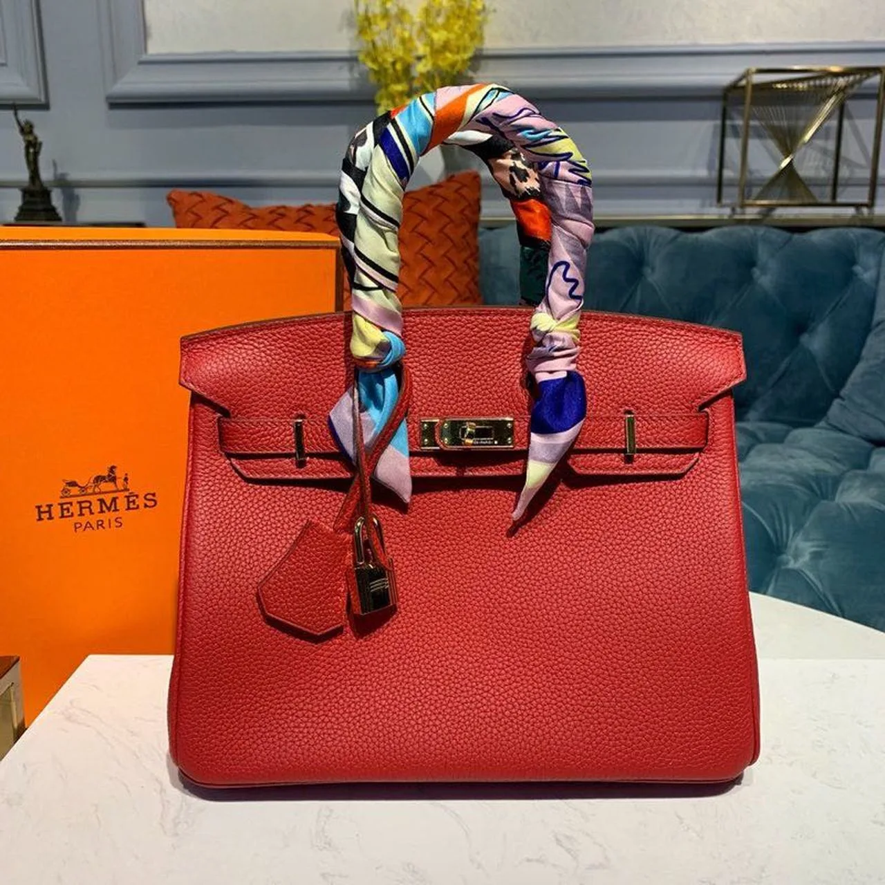 Alternative view of Hermes Birkin Red Semi Handstitched With Gold Toned Hardware /