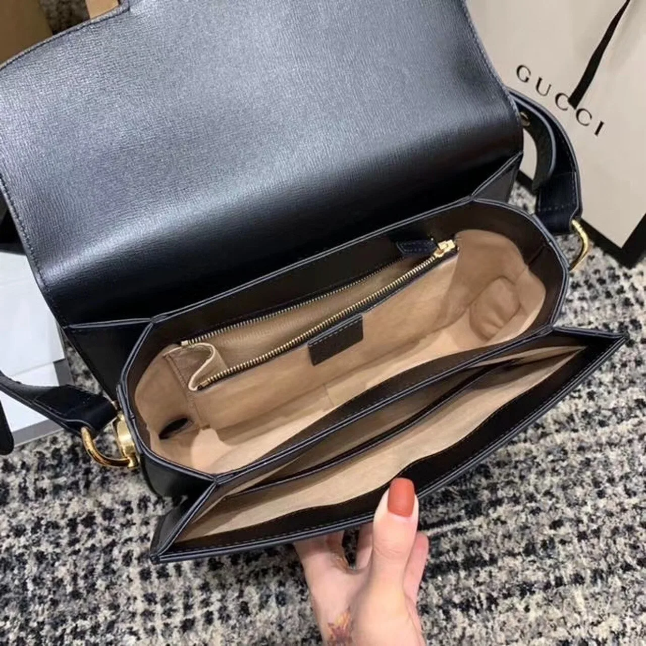 Gucci Horsebit 1955 Shoulder Bag Black Textured With A Vintage Effect / GG - Image 15