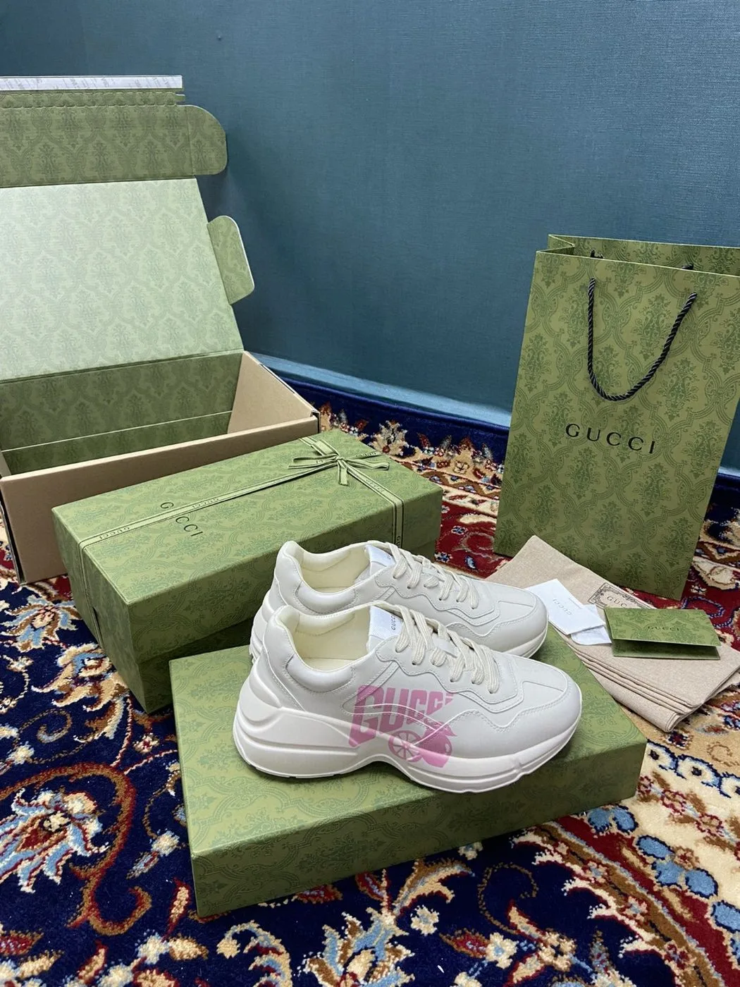 Gucci Women’s Rhyton Sneakers With Lemon Gucci White Ivory - Image 4