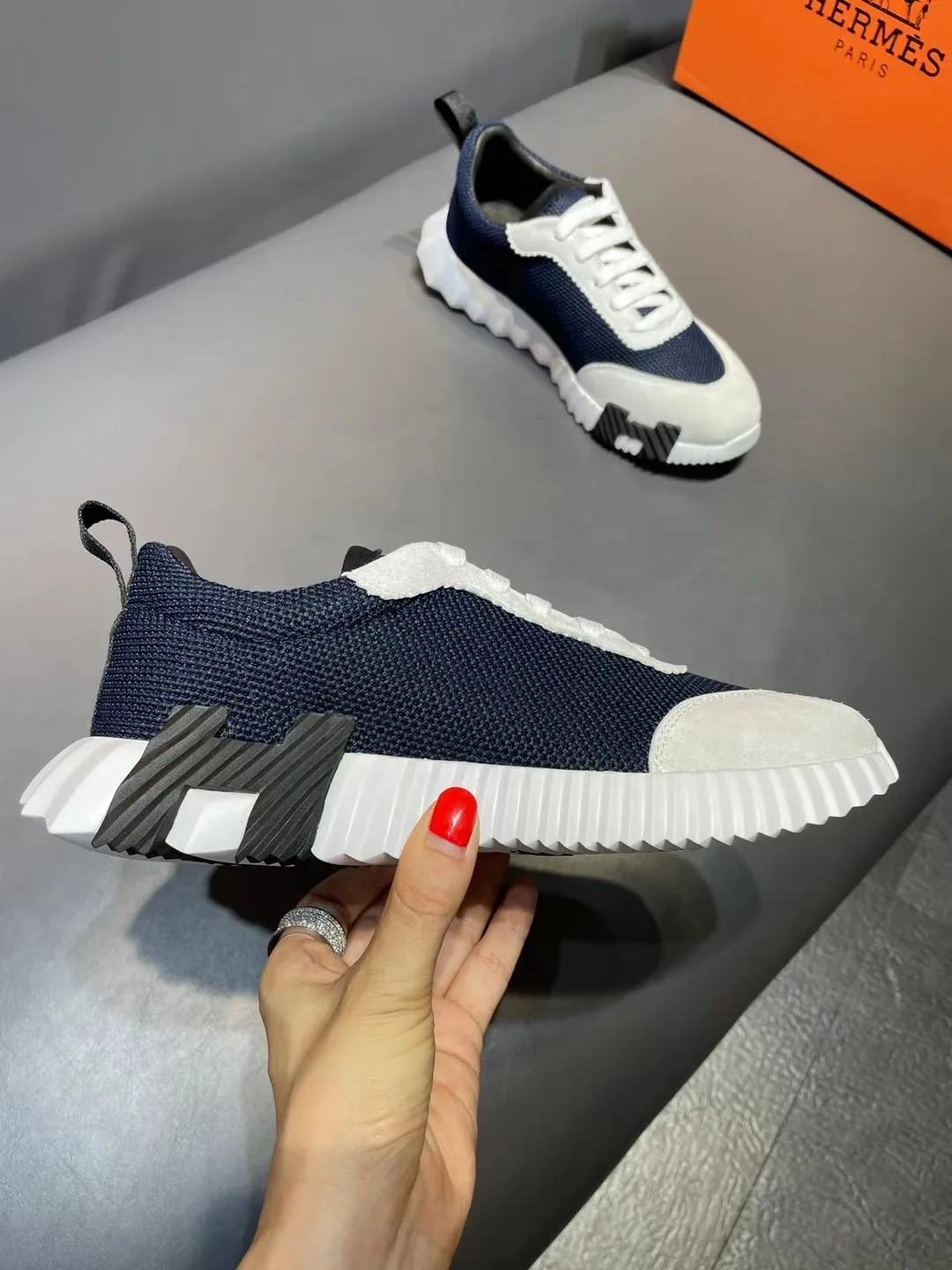 Hermes Bouncing Sneakers Dark Blue - Image 5