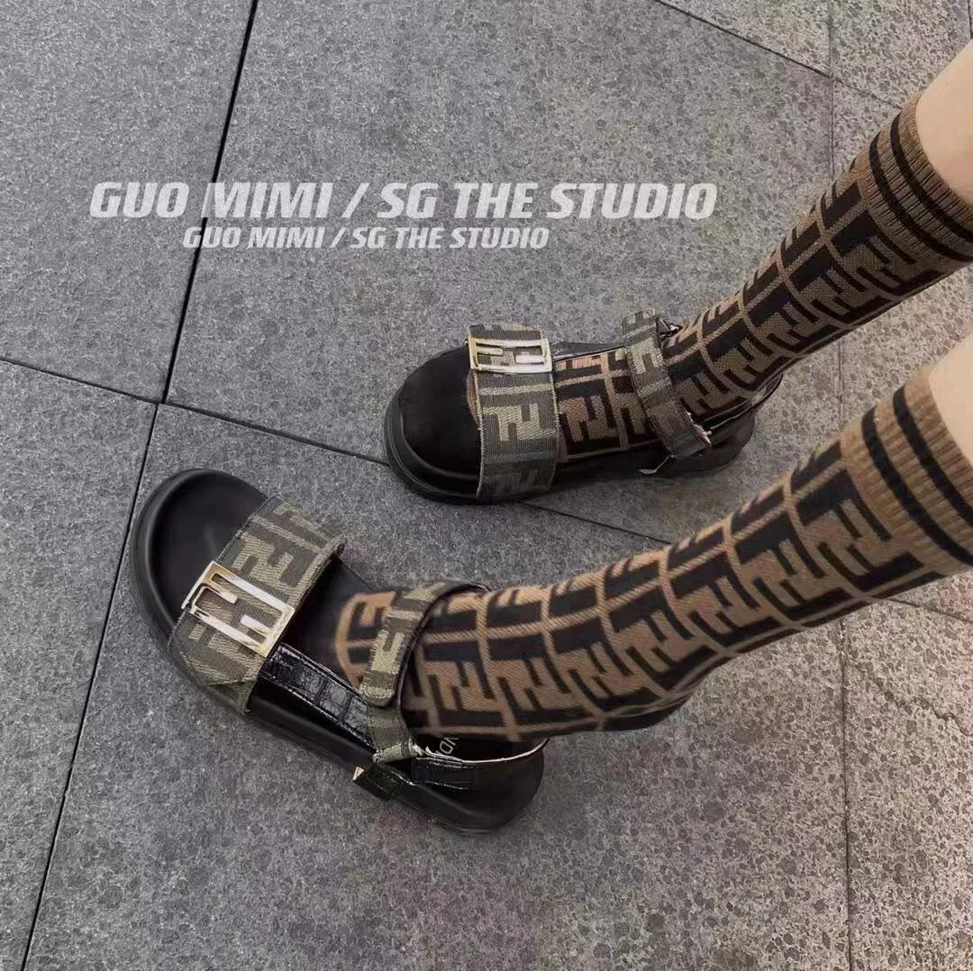 Fendi Brown FF Jacquard Sandals - Image 3