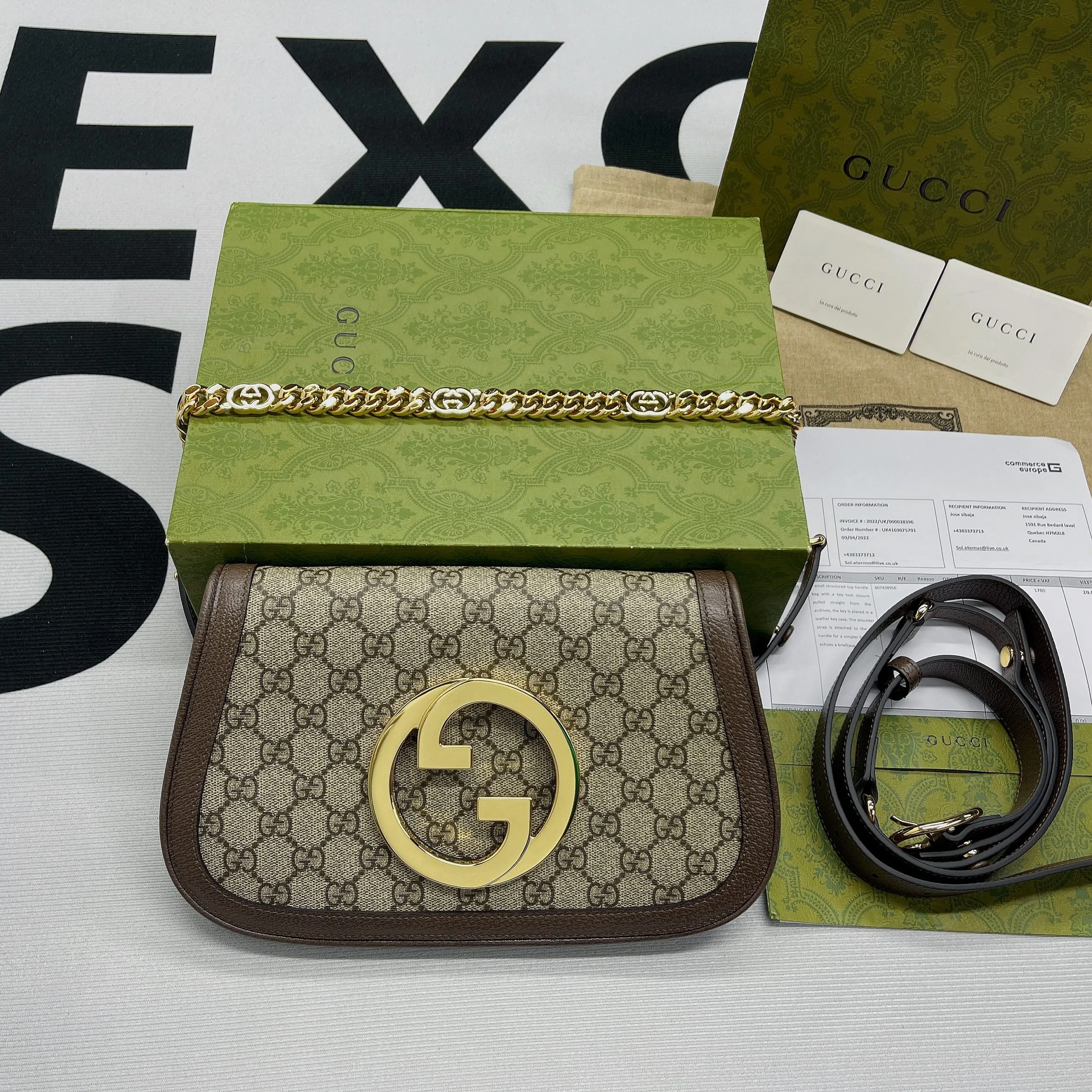 Gucci Blondie Medium Shoulder Bag / Beige/ Ebony GG Supreme Canvas Gold Hardware - Image 5