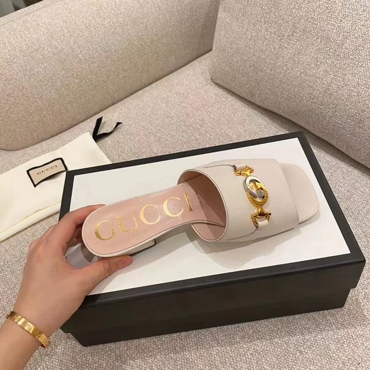 Gucci Gucci Zumi Slide Sandals Beige - Image 5