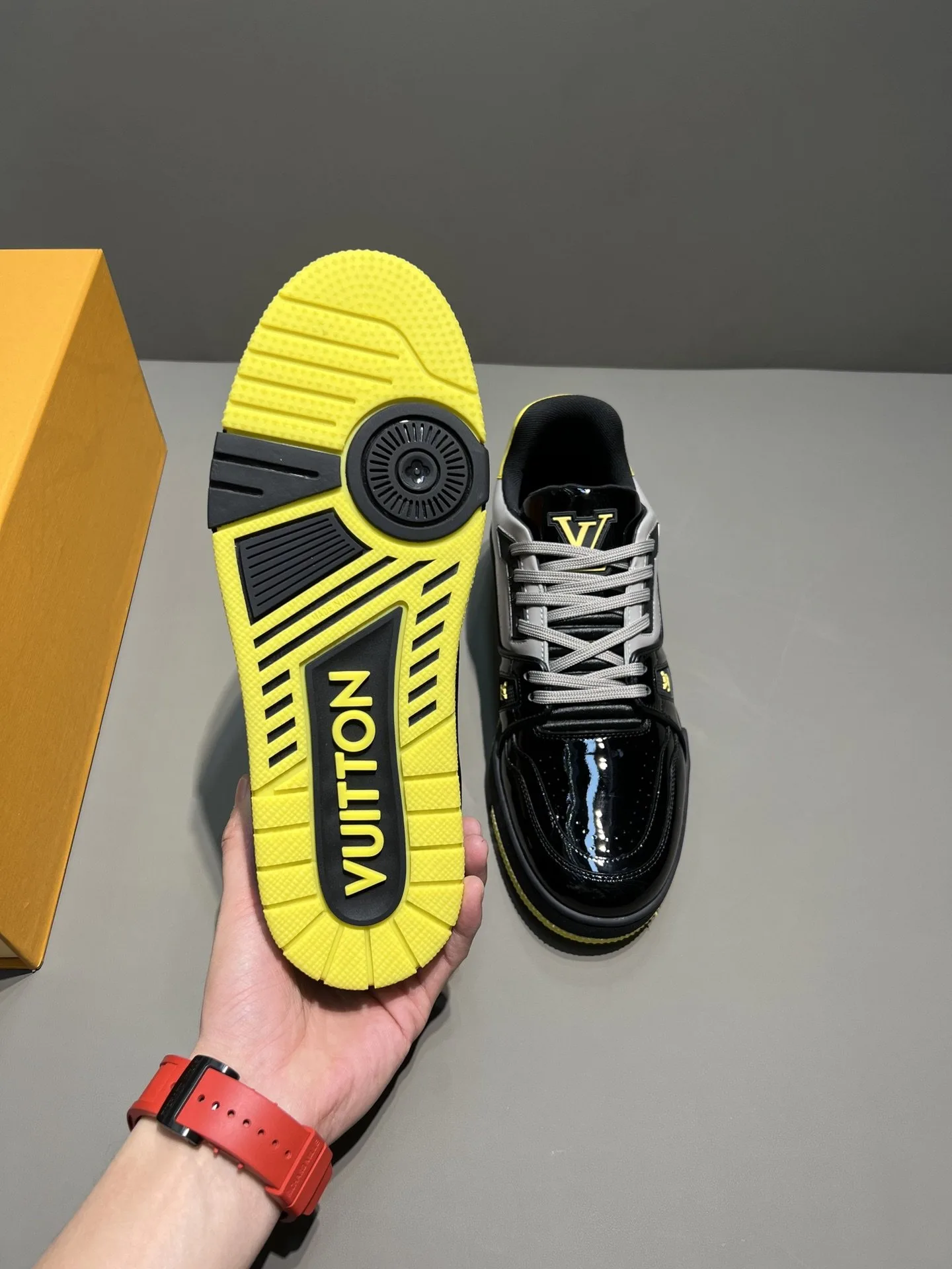 Louis Vuitton Trainer Sneaker Patent Canvas Black Virgil Abloh LV 1A9JTV - Image 6
