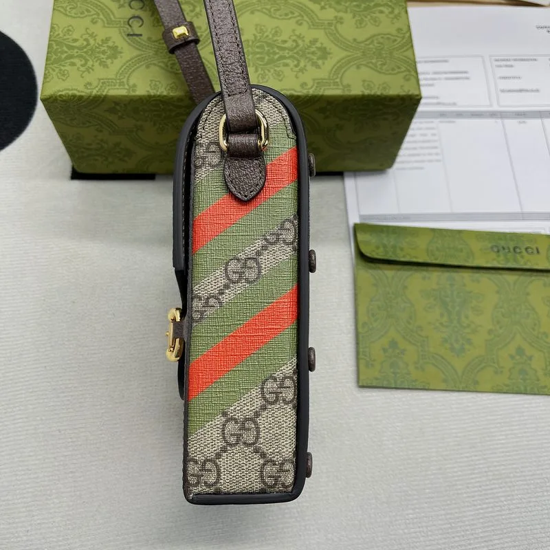 Gucci Horsebit 1955 Mini Bag / Beige/ Ebony GG Supreme Canvas With Geometric Print - Image 8