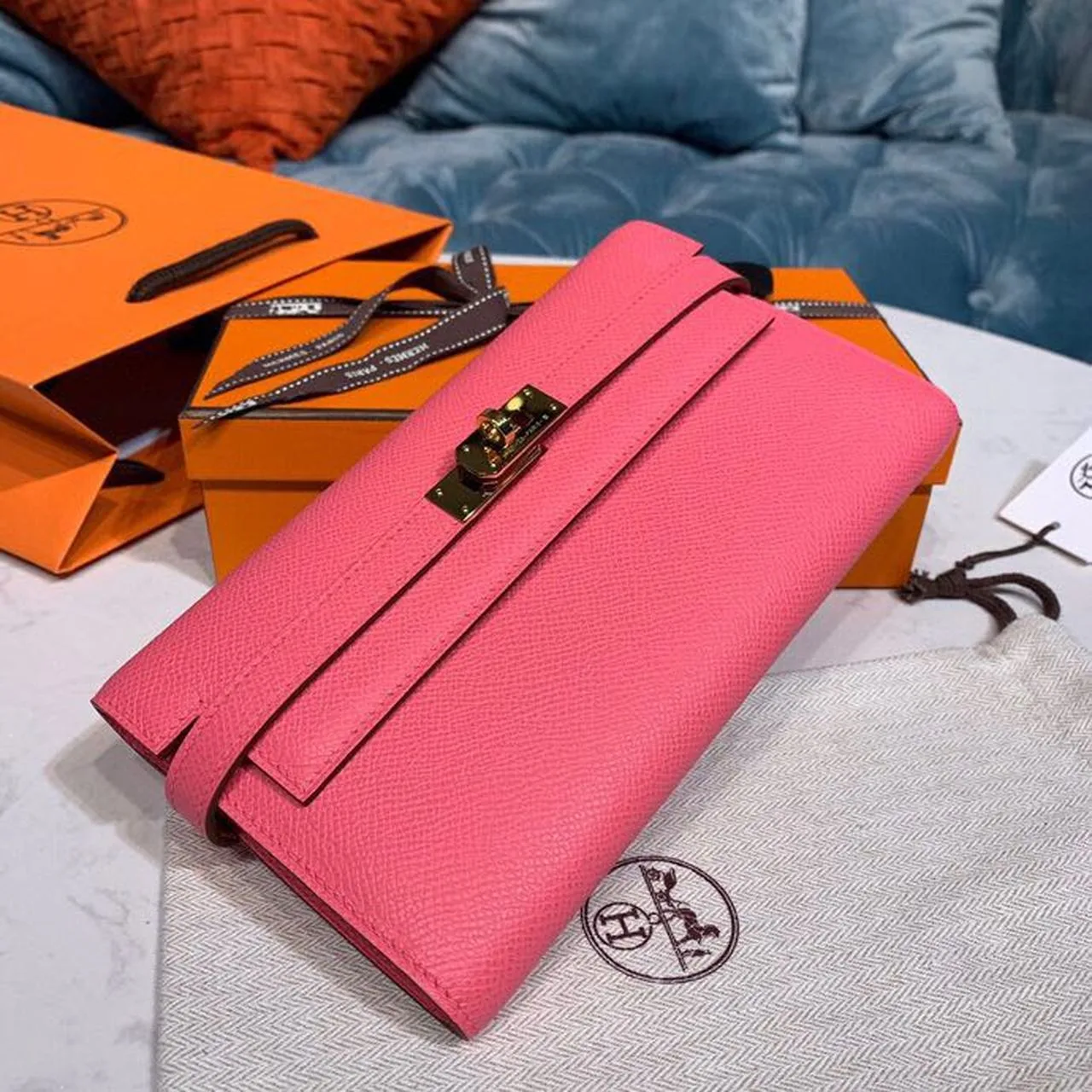 Hermes Kelly Wallet To Go Woc Pink With Gold Toned Hardware Bag / - Image 5