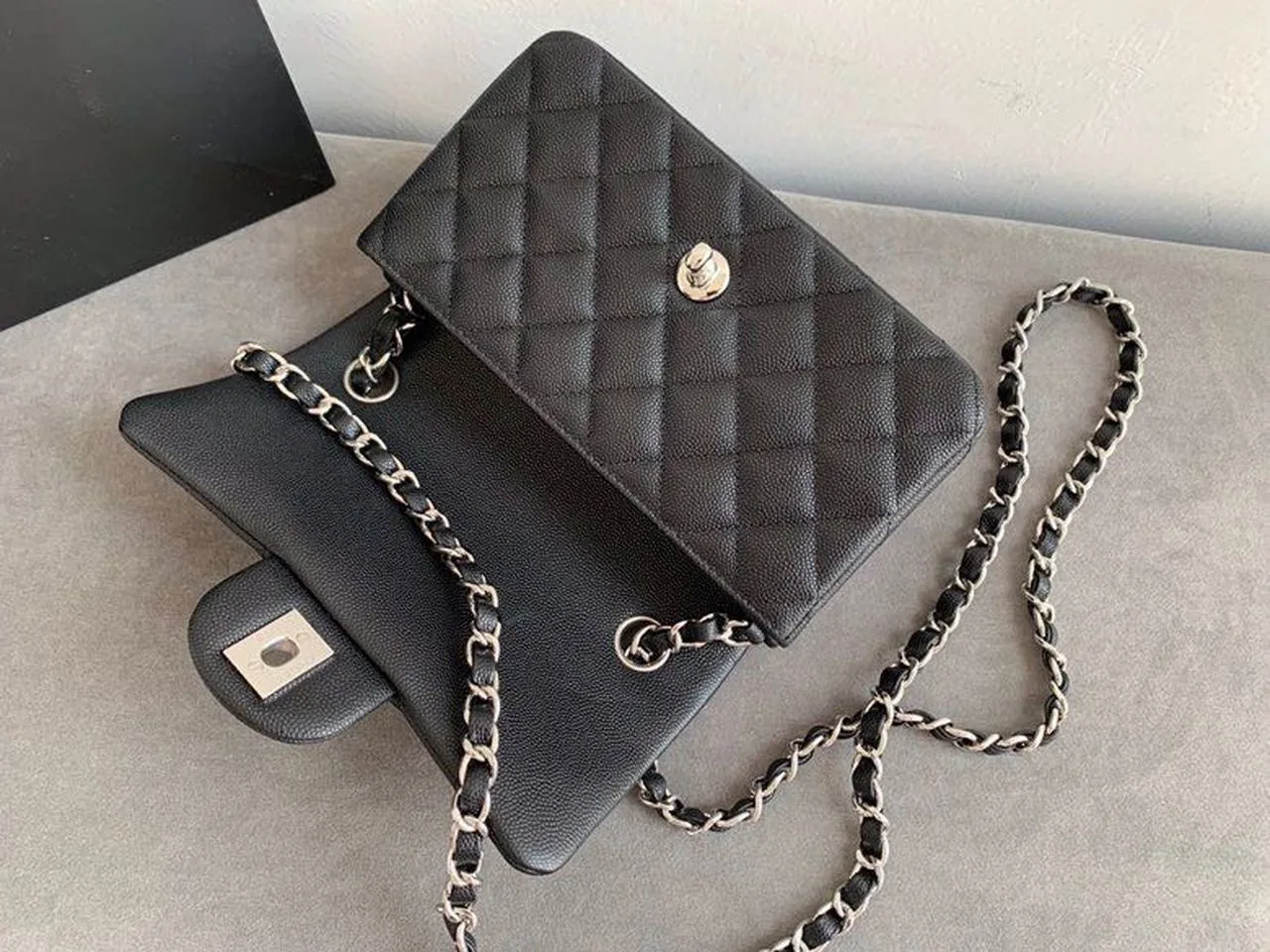 Chanel Classic Flap Bag Small Crossbody / Black Silver Hardware - Image 7