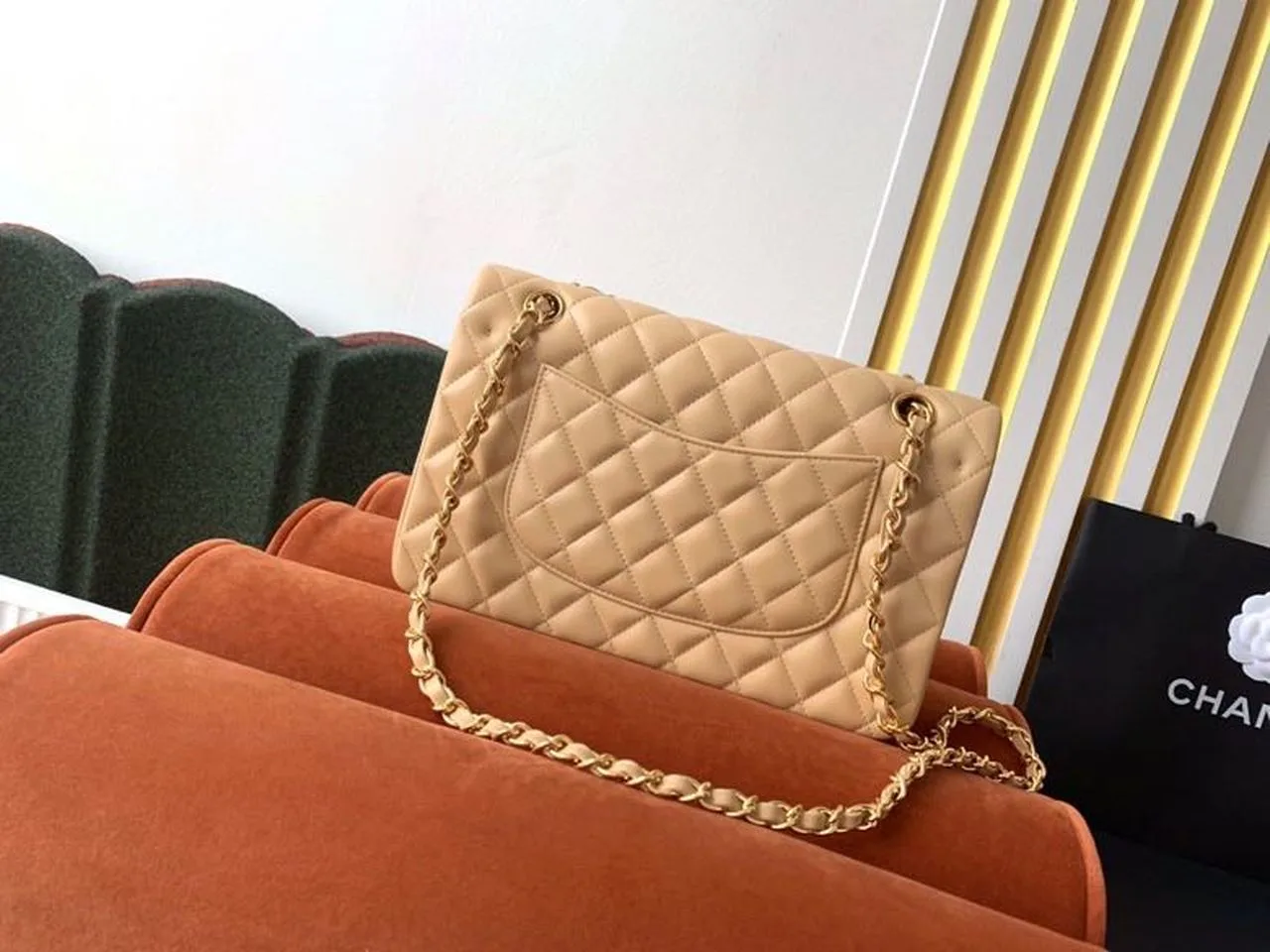 Chanel Classic Double Flap Bag Medium Crossbody / Beige Gold Hardware - Image 4