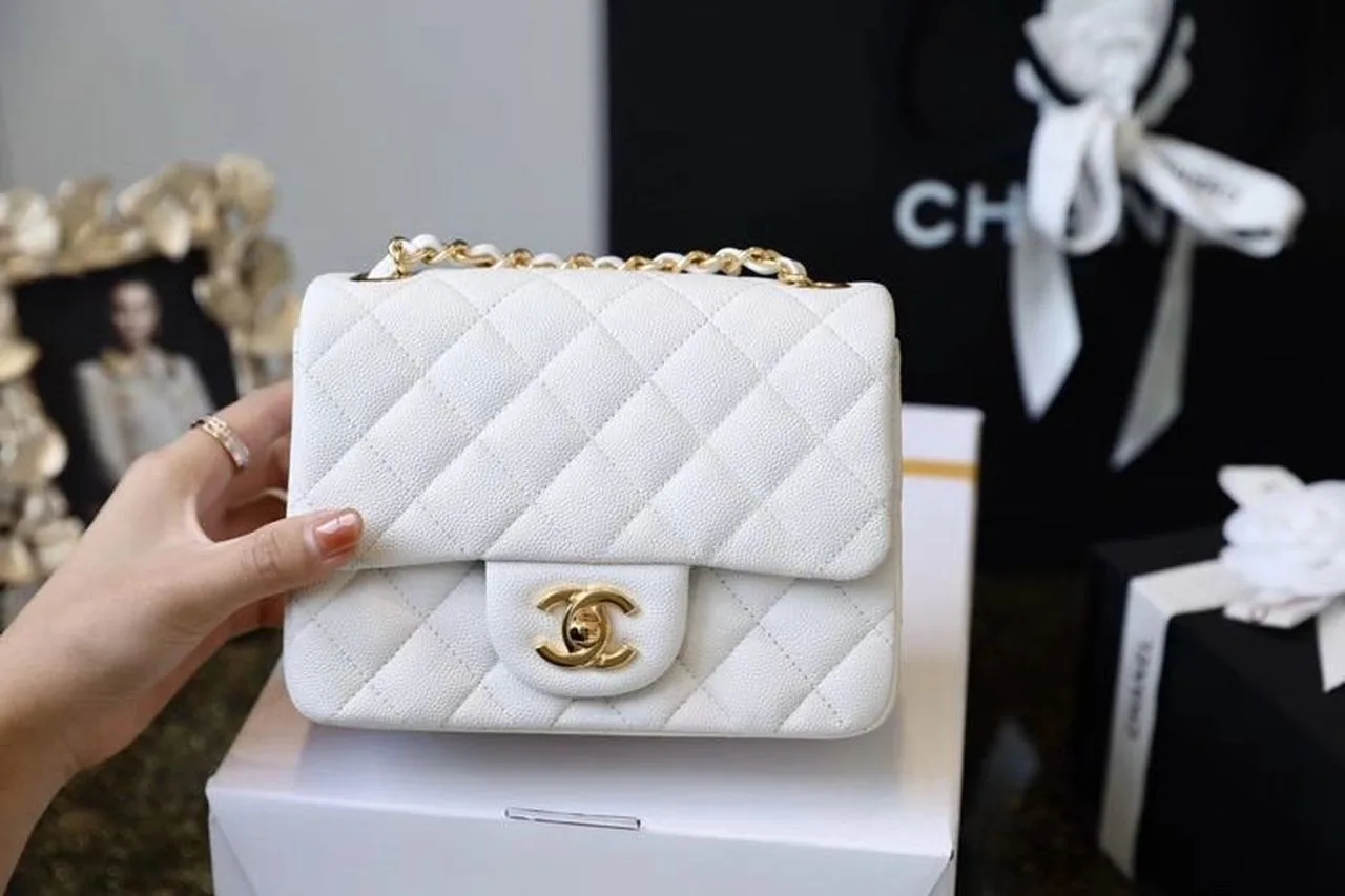 Chanel Classic Flap Bag Mini Crossbody / White Gold Hardware - Image 5